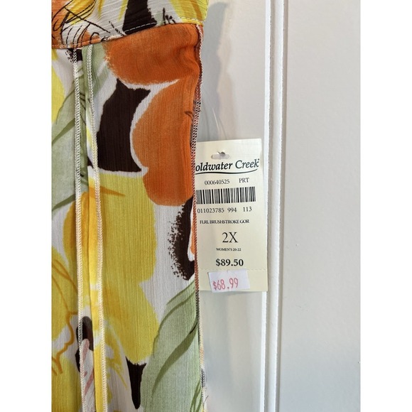 Coldwater Creek Skirt Pleated Women Size 2X Floral Yellow Orange NWT Elastic Bac - Picture 5 of 8